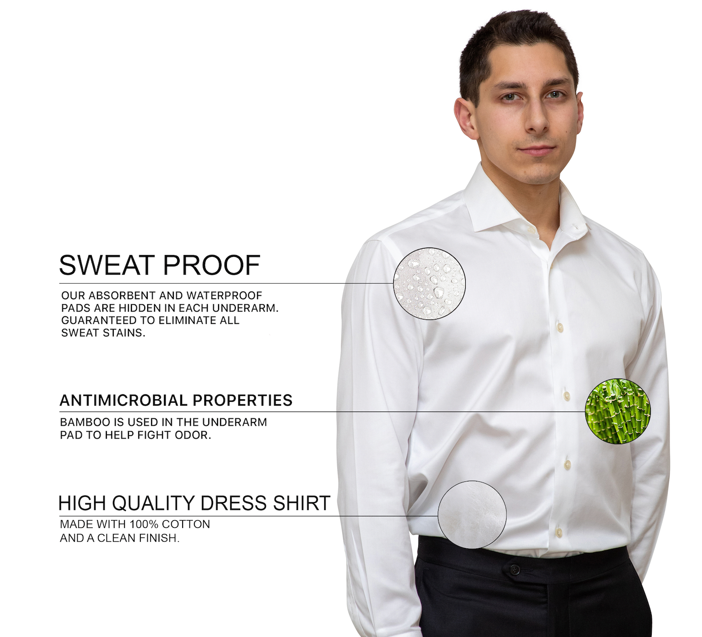 man wearing a sweat proof dress shirt in white