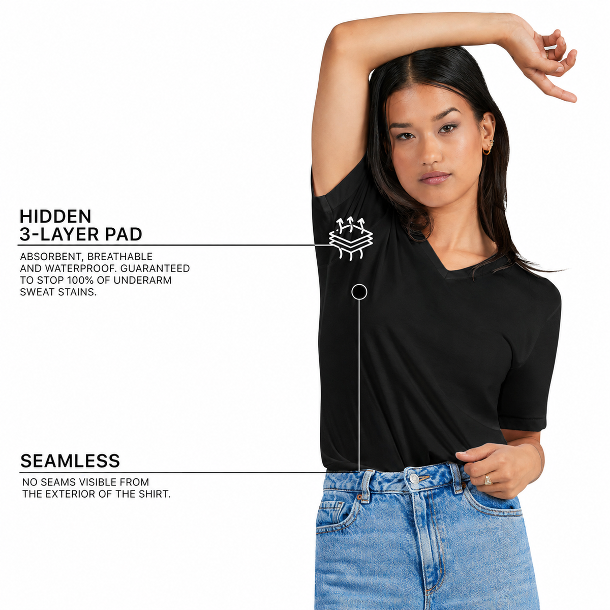 Sweat Proof V-Neck T-Shirt for Women