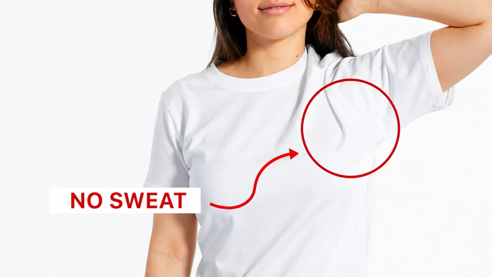 White moisture-wicking T-shirt for women designed to prevent visible underarm sweat stains