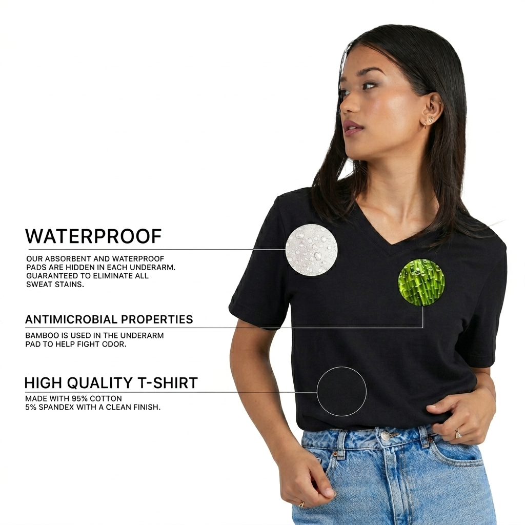 Sweat Proof V-Neck T-Shirt for Women