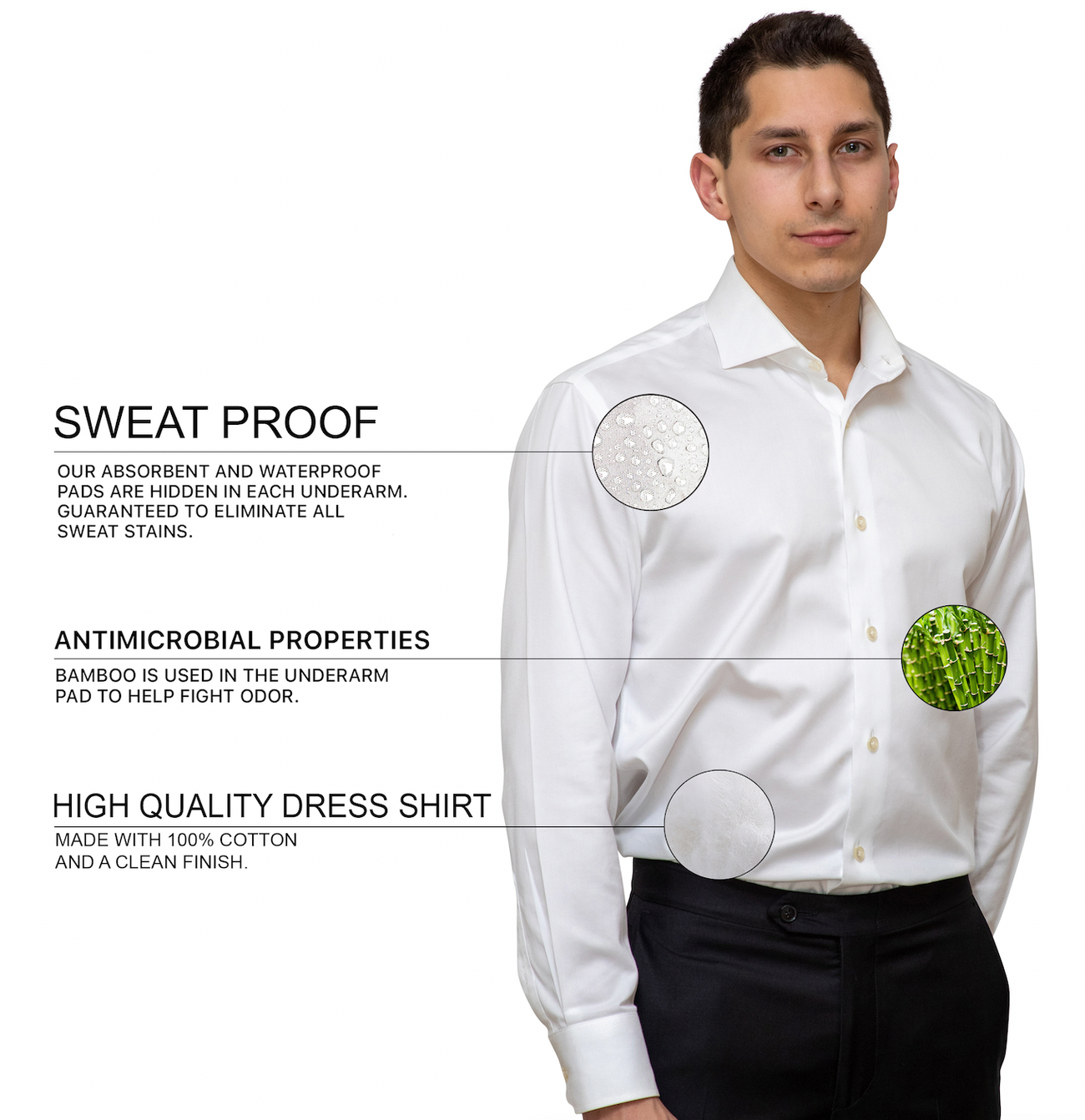 White - Sweat Proof Dress Shirt for Men